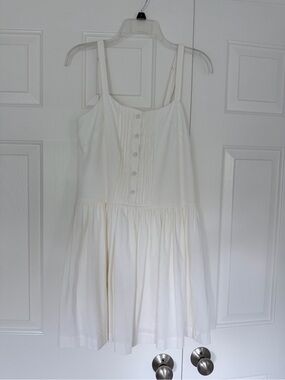 Taylor White Pleated Button-Front Dress